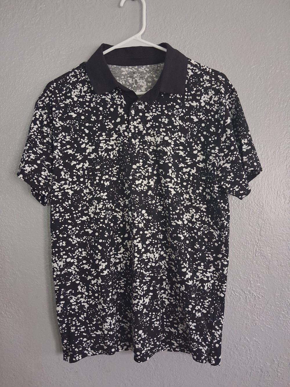 Fabletics Black Polo with White Splatter Print S
